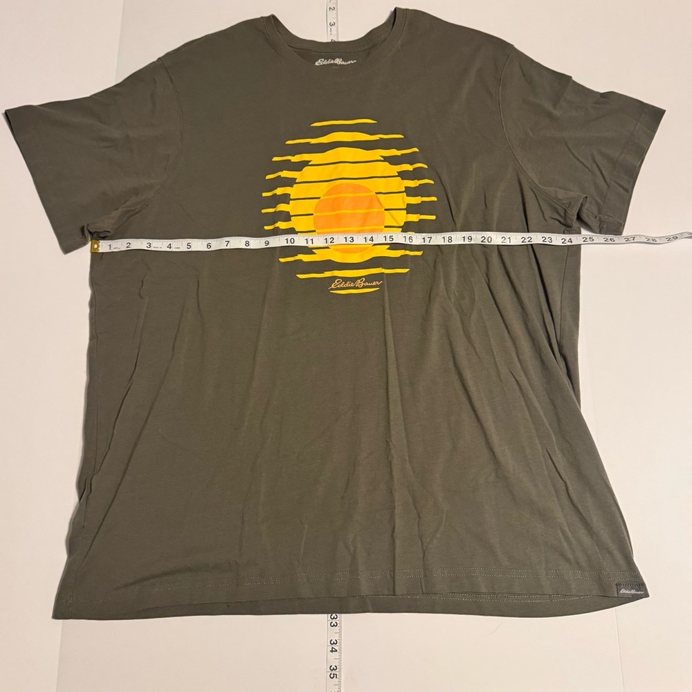 Eddie Bauer Men's Green T-Shirt with Yellow Graphic